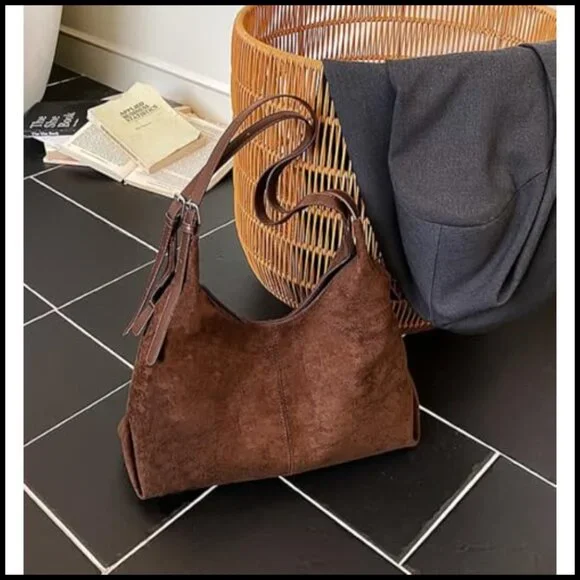 Slouchy Suede Hobo Bag Trendy Shoulder Satchel Crossbody Travel Purse - Picture 4 of 7